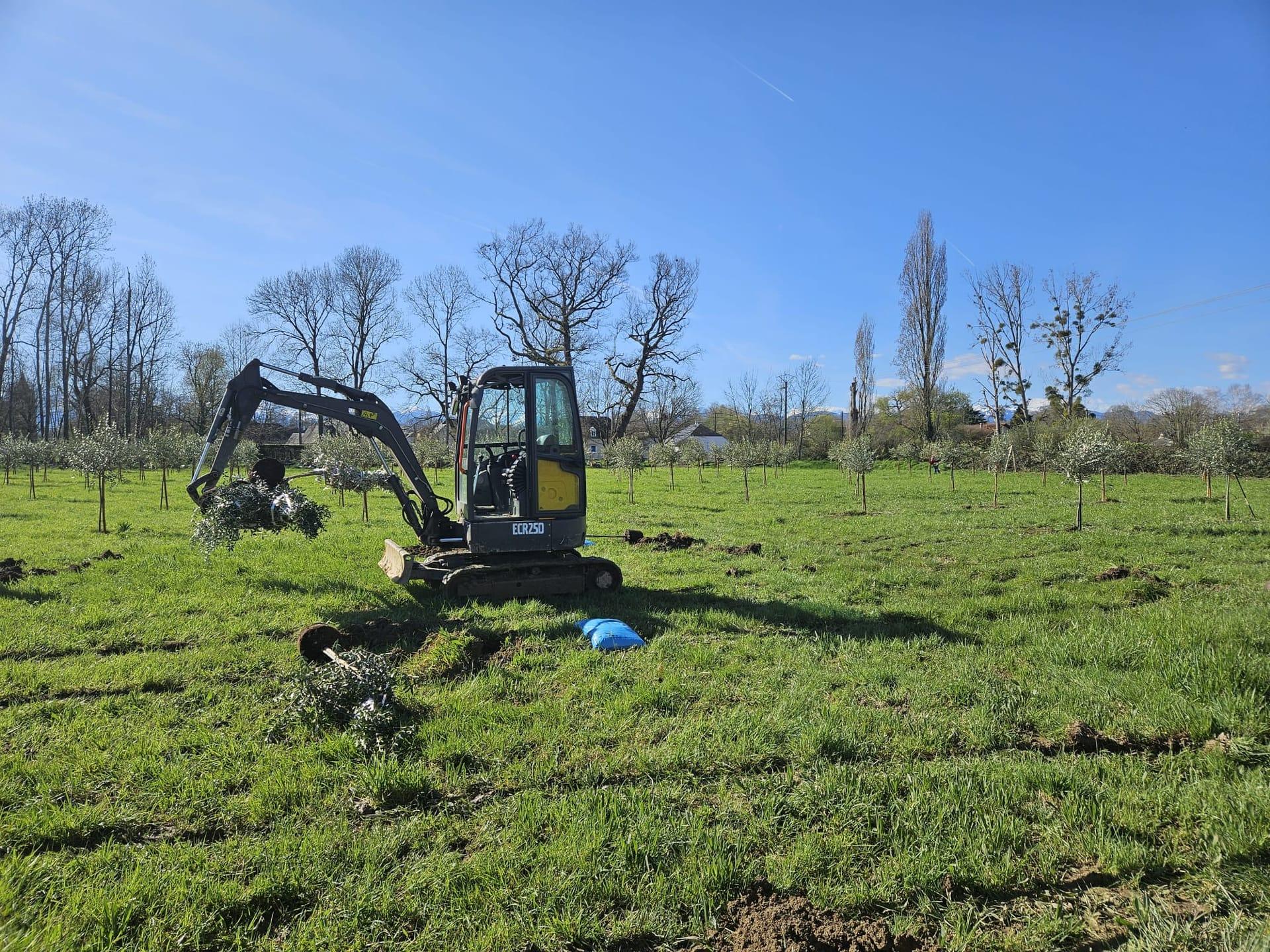 Travaux de terrain en campagne avec mini pelle dans les Hautes-Pyrénées